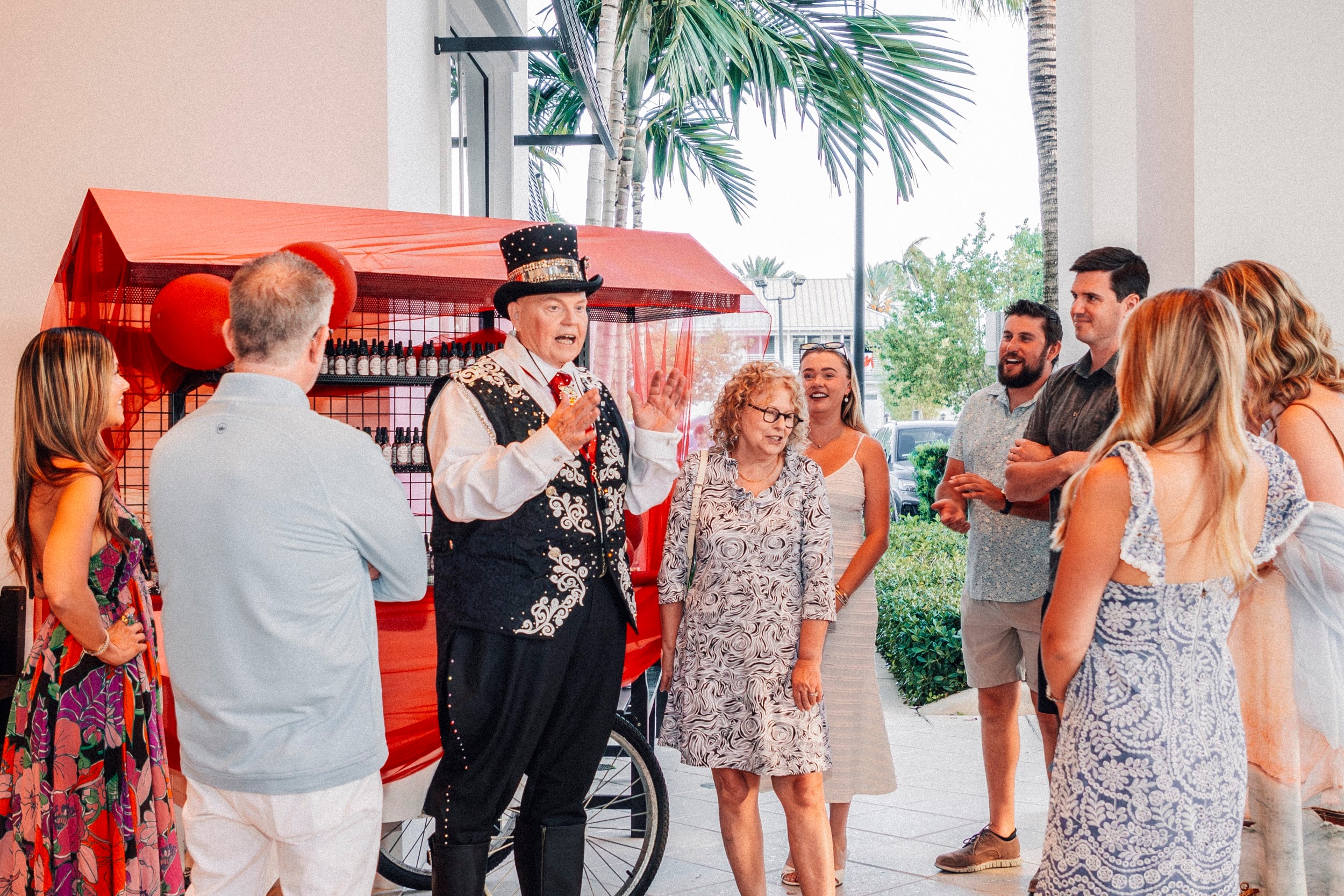 Ringmaster entertains crowd at outdoor event